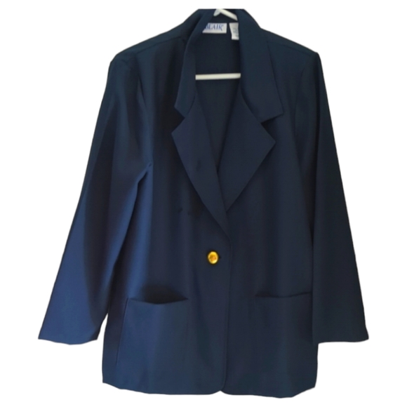 VTG BLAIR Navy Blue Oversized Blazer One Button Blazer Gold Accent 16 - Picture 1 of 8